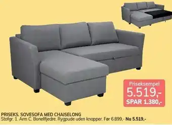 Daells Bolighus Priseks. sovesofa med chaiselong tilbud