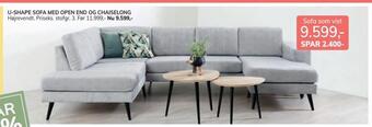 Daells Bolighus U-shape sofa med open end og chaiselong tilbud