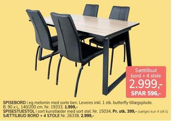 Daells Bolighus Sættilbud bord + 4 stole tilbud