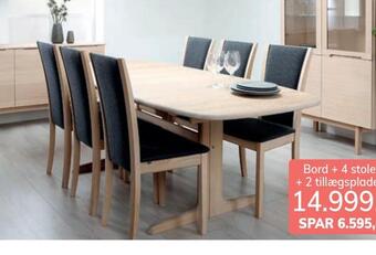 Daells Bolighus Sættilbud bord inkl. 2 tillægsplader + 4 stole tilbud