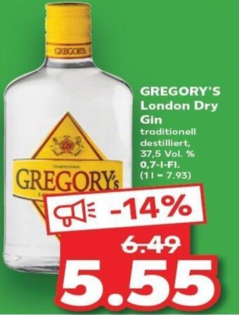 Kaufland DE GREGORY'S London Dry Gin tilbud