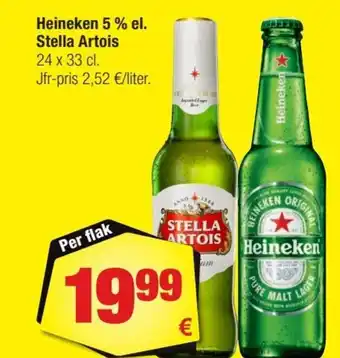 Calle Heineken 5% el. Stella Artois 24 x 33 cl. tilbud