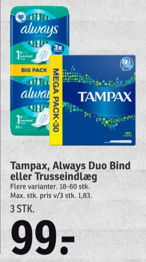 Tampax tamponer tilbud hos SPAR