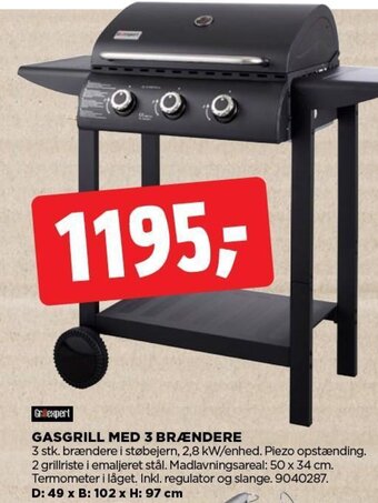 jem & fix GASGRILL MED 3 BRÆNDERE tilbud
