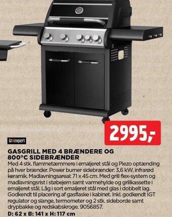 jem & fix GASGRILL MED 4 BRÆNDERE OG 800°C SIDEBRÆNDER tilbud