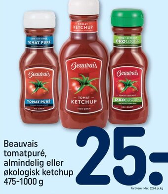 REMA 1000 Beauvais tomatpuré, almindelig eller økologisk ketchup tilbud