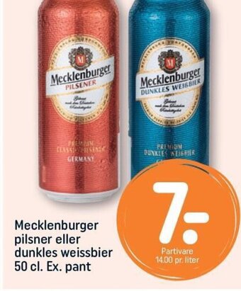 REMA 1000 Mecklenburger pilsner eller dunkles weissbier 50 cl. Ex. pant tilbud