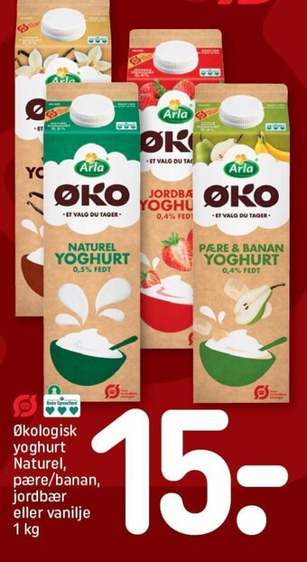 REMA 1000 Økologisk yoghurt Naturel, pære/banan, jordbær eller vanilje tilbud