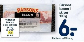REMA 1000 Pärsons bacon i skiver 100 g tilbud
