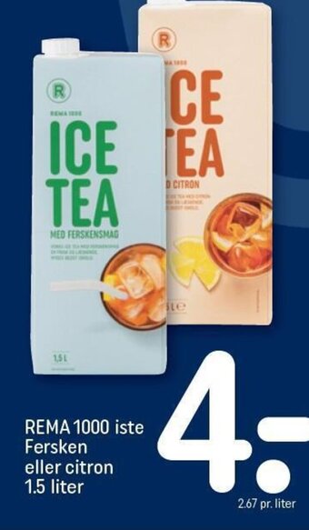 REMA 1000 REMA 1000 iste Fersken eller citron 1.5 liter tilbud