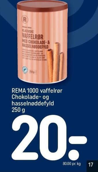 REMA 1000 REMA 1000 vaffelrør Chokolade- og hasselnøddefyld 250 g tilbud