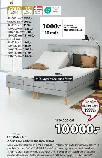 JYSK GOLD E40 LATEX ELEVATIONSSENG tilbud