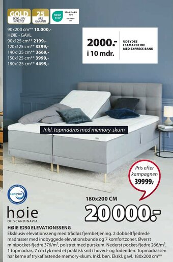 JYSK HØIE E250 ELEVATIONSSENG tilbud