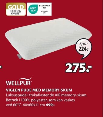 JYSK VIGLEN PUDE MED MEMORY-SKUM tilbud