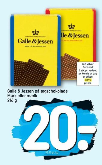 REMA 1000 Galle & Jessen pålægschokolade Mørk eller mælk tilbud