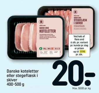 REMA 1000 Danske koteletter eller stegeflæsk i skiver tilbud