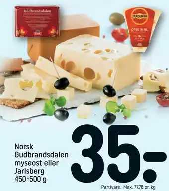 Norsk Gudbrandsdalen myseost eller Jarlsberg