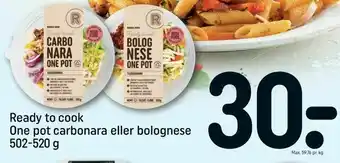 REMA 1000 Ready to cook One pot carbonara eller bolognese tilbud