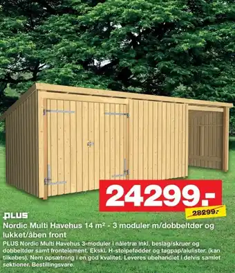 Bauhaus Nordic Multi Havehus 14 m² - 3 moduler m/dobbeltdør og lukket/åben front tilbud