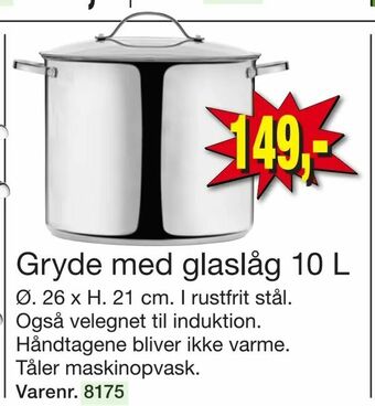 Harald Nyborg Gryde med glaslåg 10 L tilbud
