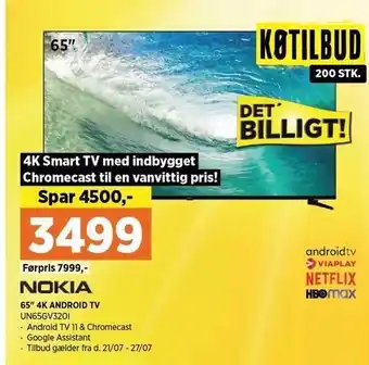 Power Nokia 65 4k android tv tilbud