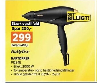 Power Babyliss hårtørrer tilbud