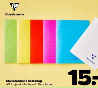 Netto Clairefontaine notesbog A5. Linjeret eller ternet. Flere farver. tilbud