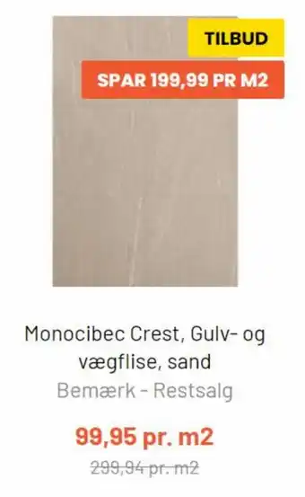 Monocibec Crest, Gulv- og vægflise, sand Bemærk - Restsalg