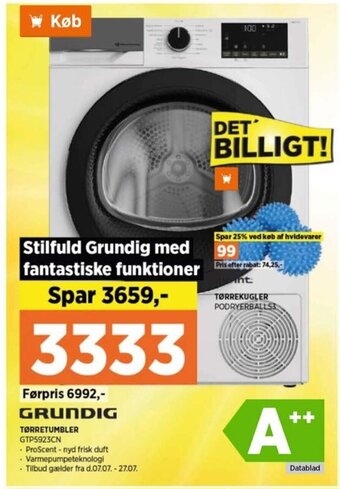 Power GRUNDIG TØRRETUMBLER GTP5923CN tilbud