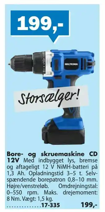 Biltema Bore- og skruemaskine CD 12V tilbud