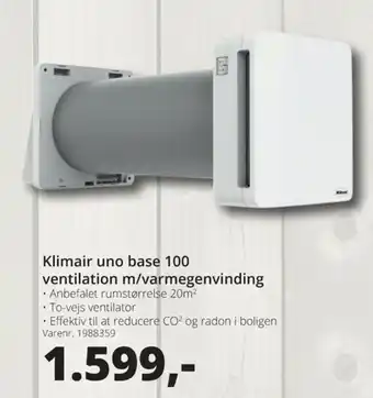 Klimair Uno Base 100 Ventilation M/Varmegenviding
