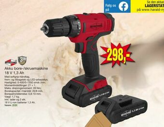 Harald Nyborg Akku bore-/skruemaskine 18 V 1,3 Ah tilbud