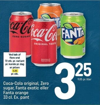 REMA 1000 Coca-Cola original, Zero sugar, Fanta exotic eller Fanta orange 33 cl. Ex. pant tilbud