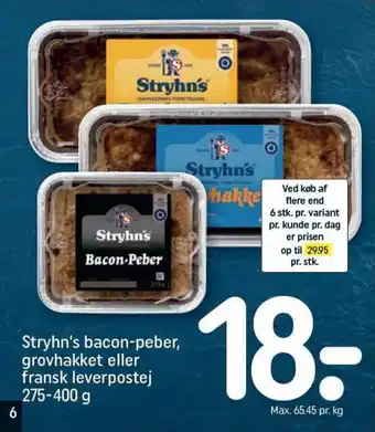 REMA 1000 Stryhn's bacon-peber, grovhakket eller fransk leverpostej 275-400 g tilbud