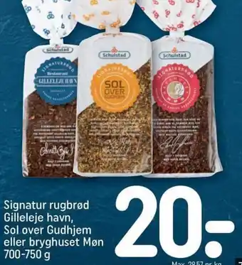 REMA 1000 Signatur rugbrød Gilleleje havn, Sol over Gudhjem eller bryghuset Møn 700-750 g tilbud