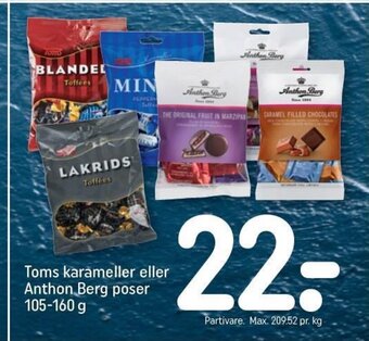 REMA 1000 Toms karameller eller Anthon Berg poser 105-160 g tilbud