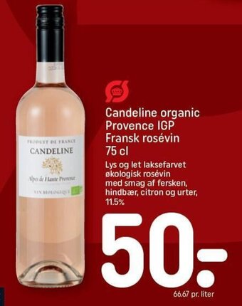 REMA 1000 Candeline organic Provence IGP Fransk rosévin 75 cl tilbud