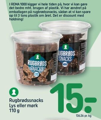 REMA 1000 Rugbrødssnacks Lys eller mørk 110 g tilbud
