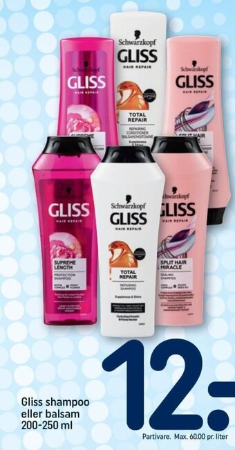 REMA 1000 Gliss shampoo eller balsam 200-250 ml tilbud