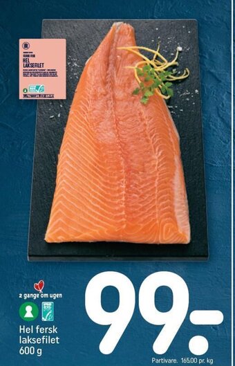 REMA 1000 Hel fersk laksefilet 600 g tilbud
