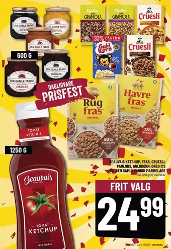 Løvbjerg BEAUVAIS KETCHUP, FRAS, CRUESLI, PAULUNS, GULDKORN, OREO O'S DEN GAMLE FABRIK MARMELADE tilbud