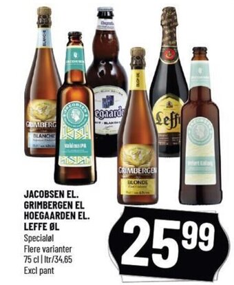 Løvbjerg JACOBSEN EL. GRIMBERGEN EL HOEGAARDEN EL. LEFFE ØL tilbud