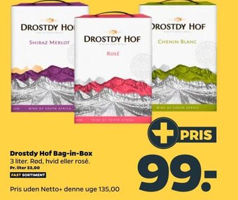 Netto Drostdy Hof Bag-in-Box 3 liter. tilbud