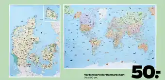 Netto Verdenskort eller Danmarks kort 70 x 100 cm. tilbud