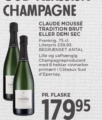 MENY CLAUDE MOUSSÉ TRADITION BRUT ELLER DEMI SEC tilbud