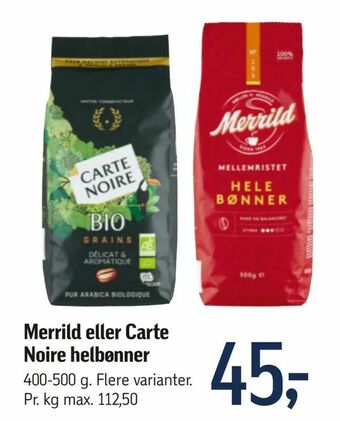 Føtex Merrild eller Carte Noire helbønner tilbud
