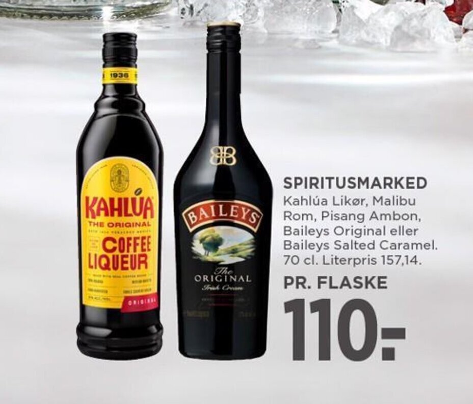 SPIRITUSMARKED Kahlúa Likør, Malibu tilbud hos MENY
