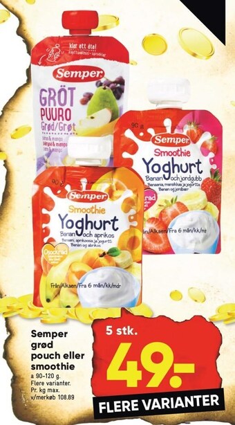 Bilka Semper grød pouch eller smoothie tilbud