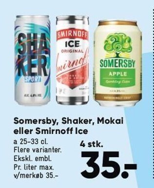 Bilka Somersby, shaker, mokai eller smirnoff ice tilbud