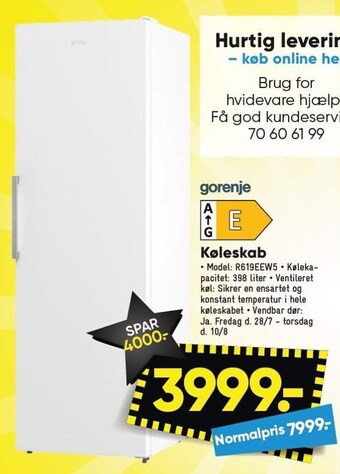 Bilka Gorenje køleskab tilbud